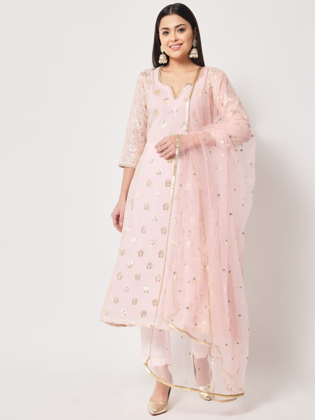 Suit Brushed Pink Net & Sequins Salwar Kameez – Shoubhitsfashion